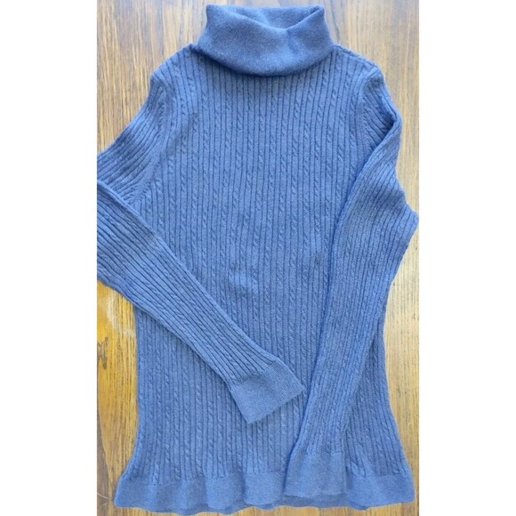 Country Cabin Core Talbots turtleneck sweater Ribbed Denim Blue Stretch - Picture 2 of 6